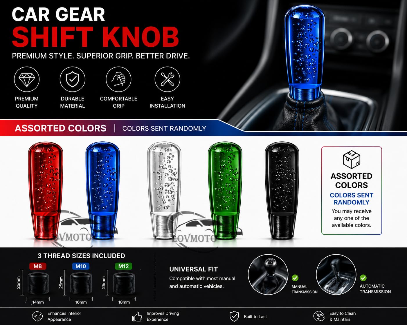 RT-65017専用 LOVMOTO Universal Car Gear Shift Knob Painted Crystal Bubble